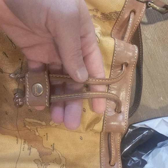 Vintage Map Print Leather Bucket Bag - Picture 10 of 14